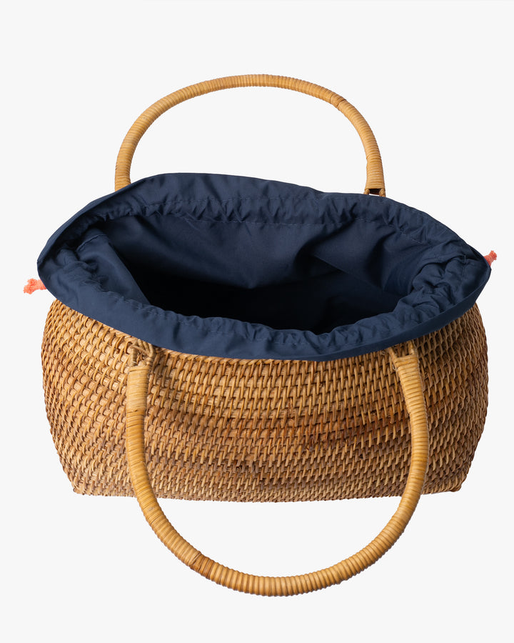 Kokoro Original, Bamboo Woven Bag with Blue Kinchaku Insert, Oval