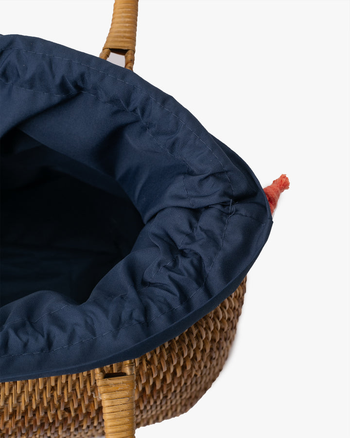 Kokoro Original, Bamboo Woven Bag with Blue Kinchaku Insert, Oval