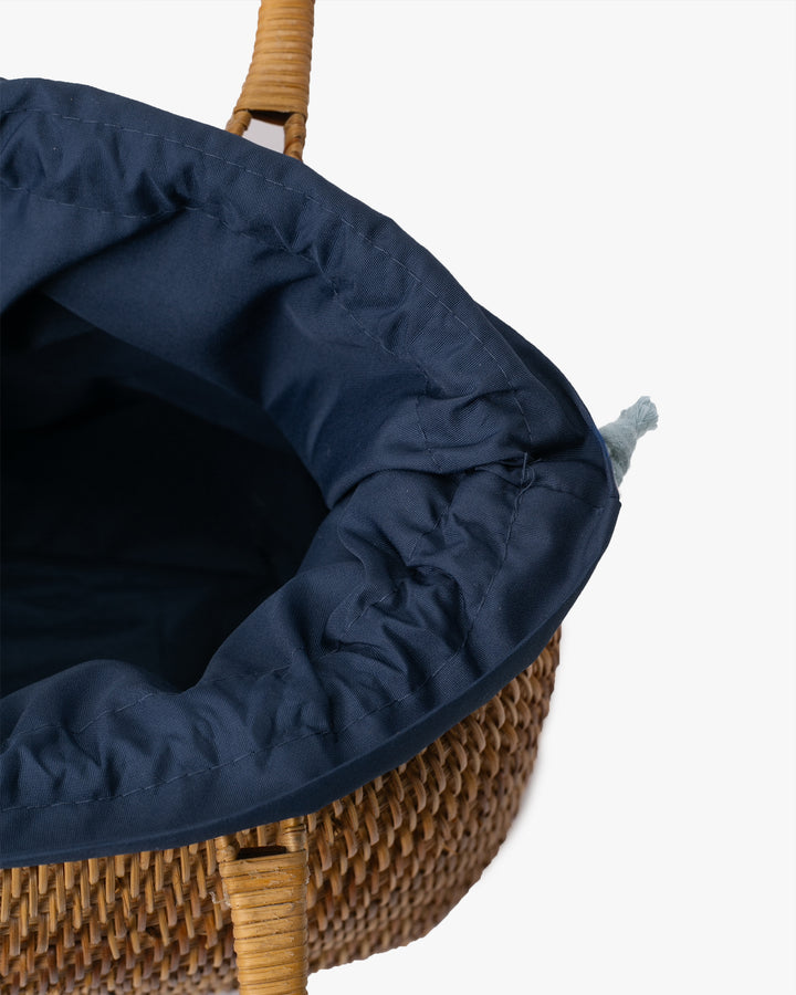 Kokoro Original, Bamboo Woven Bag with Blue Kinchaku Insert, Oval