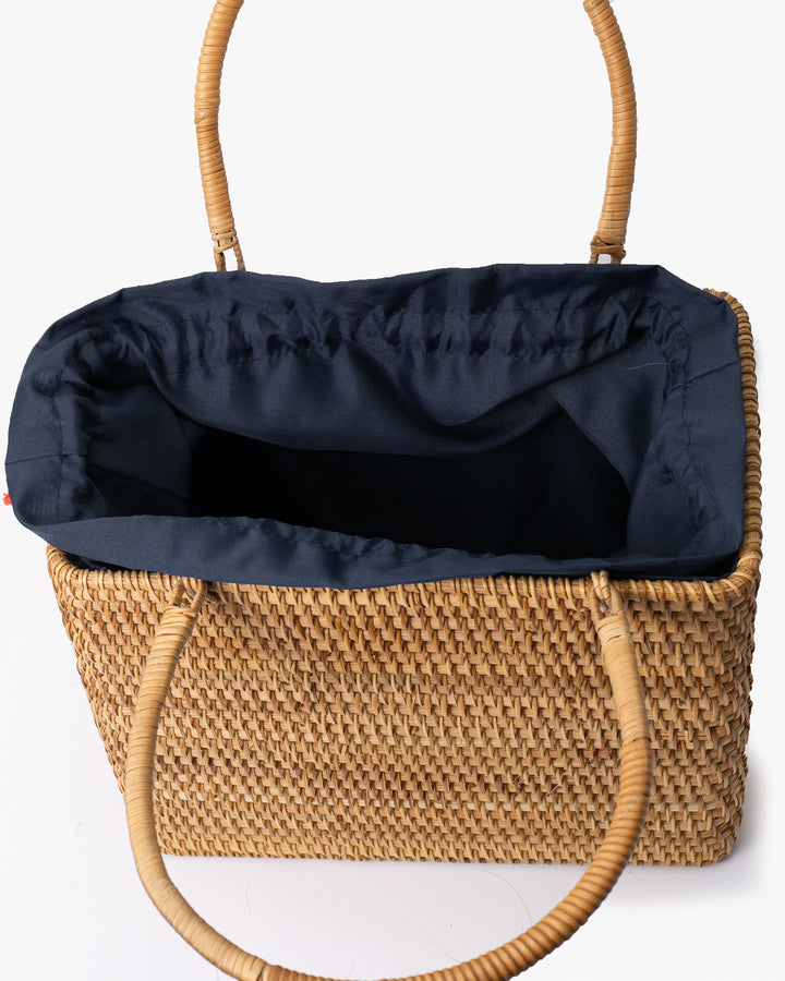 Kokoro Original, Bamboo Woven Bag with Blue Kinchaku Insert, Square