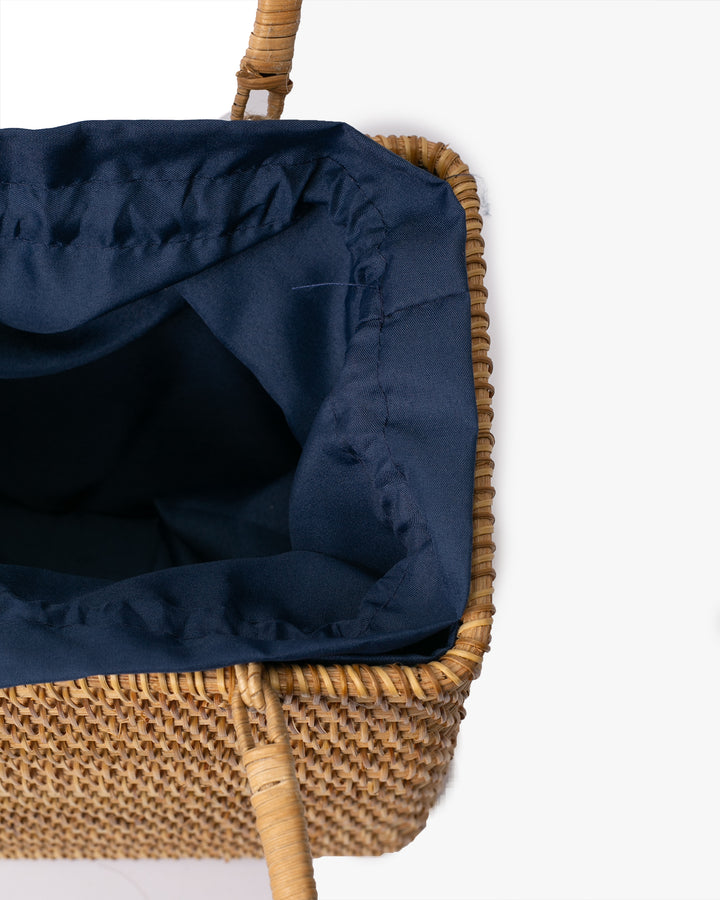 Kokoro Original, Bamboo Woven Bag with Blue Kinchaku Insert, Square