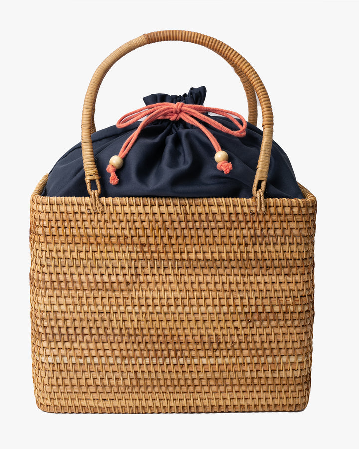 Kokoro Original, Bamboo Woven Bag with Blue Kinchaku Insert, Square