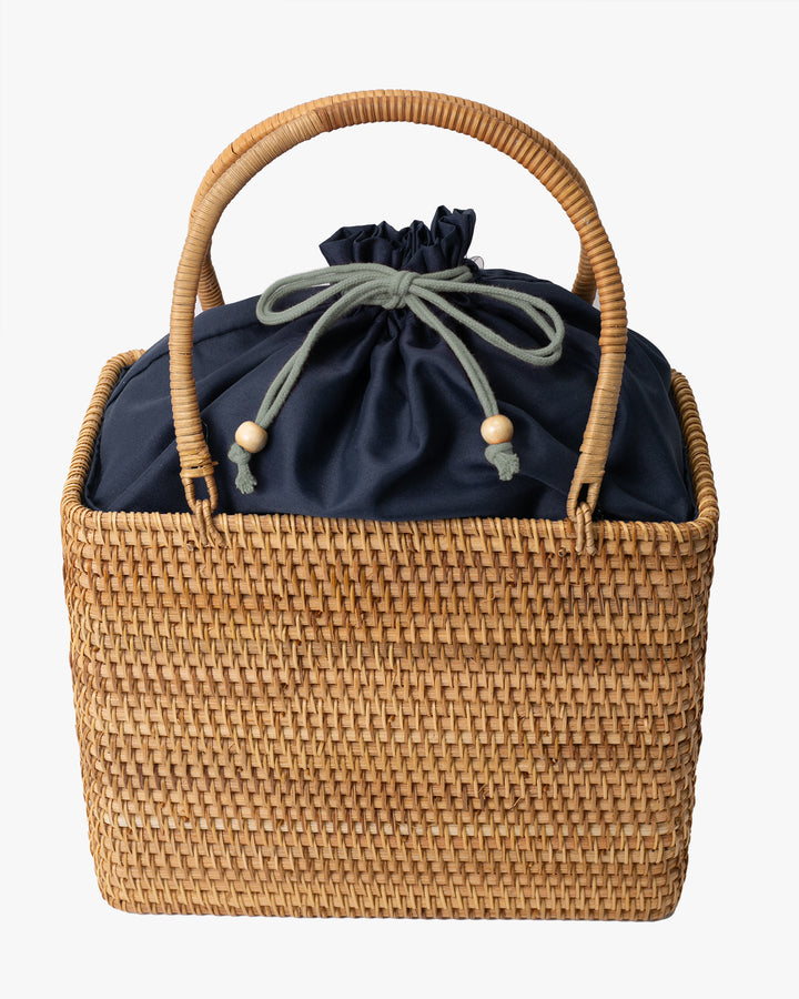 Kokoro Original, Bamboo Woven Bag with Blue Kinchaku Insert, Square