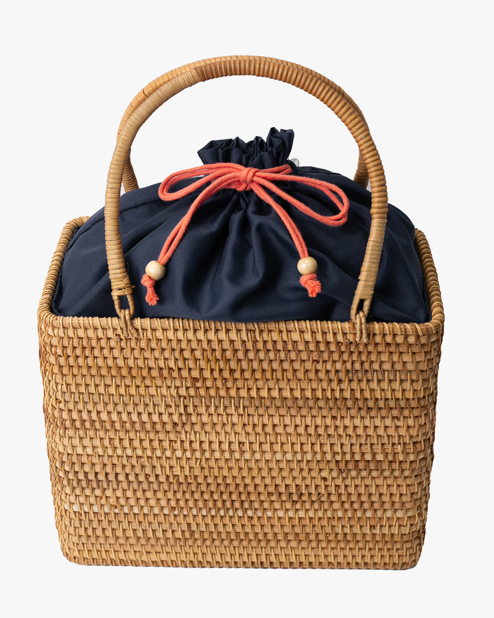 Kokoro Original, Bamboo Woven Bag with Blue Kinchaku Insert, Square
