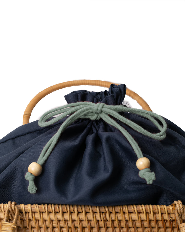 Kokoro Original, Bamboo Woven Bag with Blue Kinchaku Insert, Square