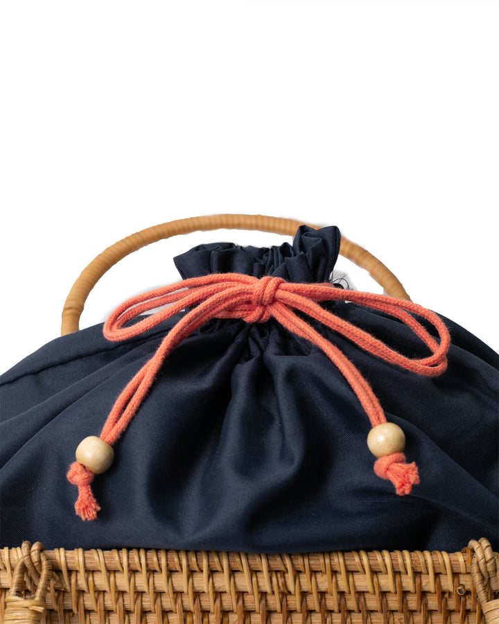 Kokoro Original, Bamboo Woven Bag with Blue Kinchaku Insert, Square