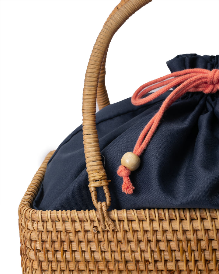 Kokoro Original, Bamboo Woven Bag with Blue Kinchaku Insert, Square