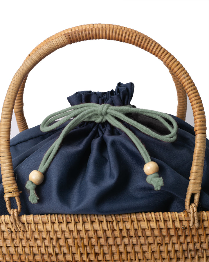 Kokoro Original, Bamboo Woven Bag with Blue Kinchaku Insert, Square