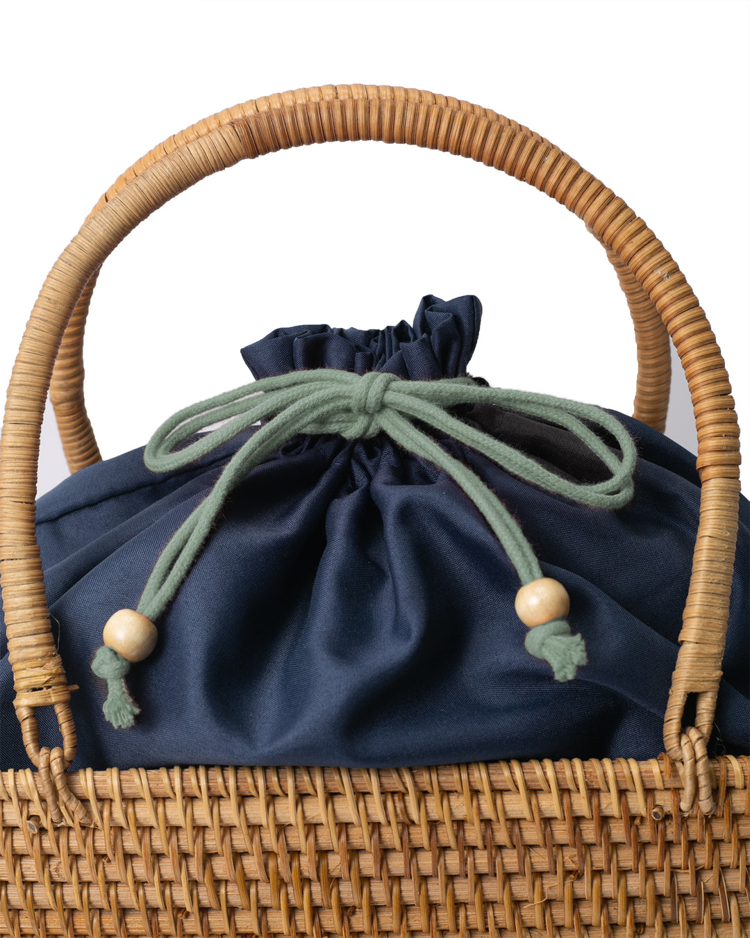 Kokoro Original, Bamboo Woven Bag with Blue Kinchaku Insert, Square