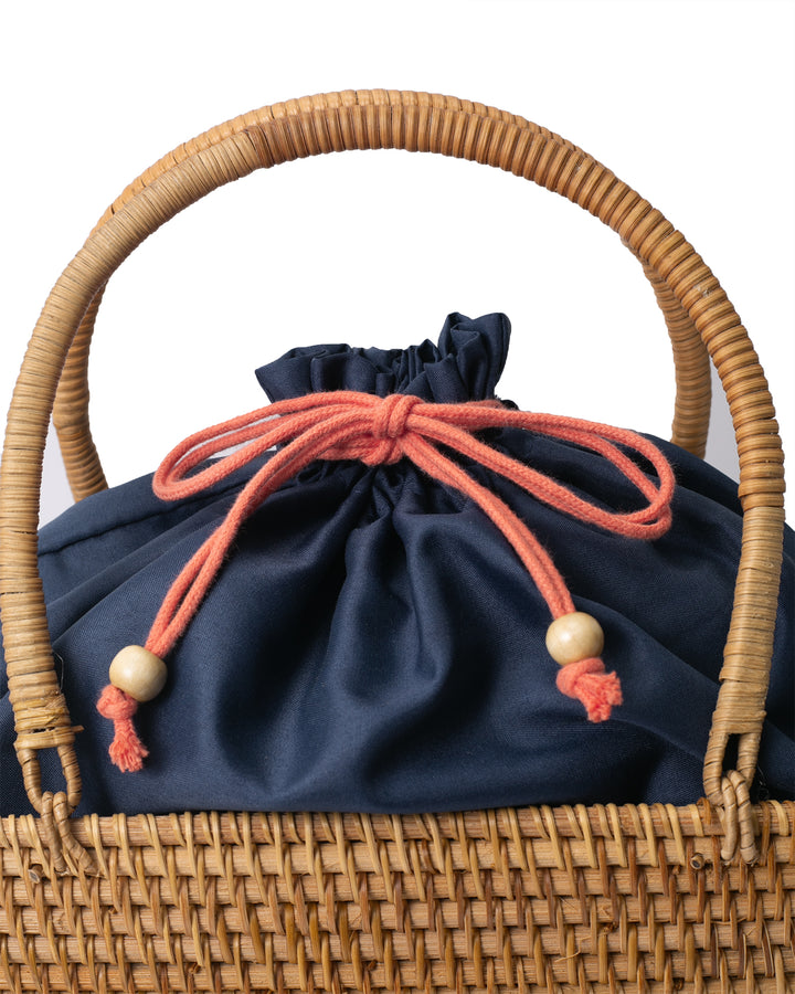 Kokoro Original, Bamboo Woven Bag with Blue Kinchaku Insert, Square