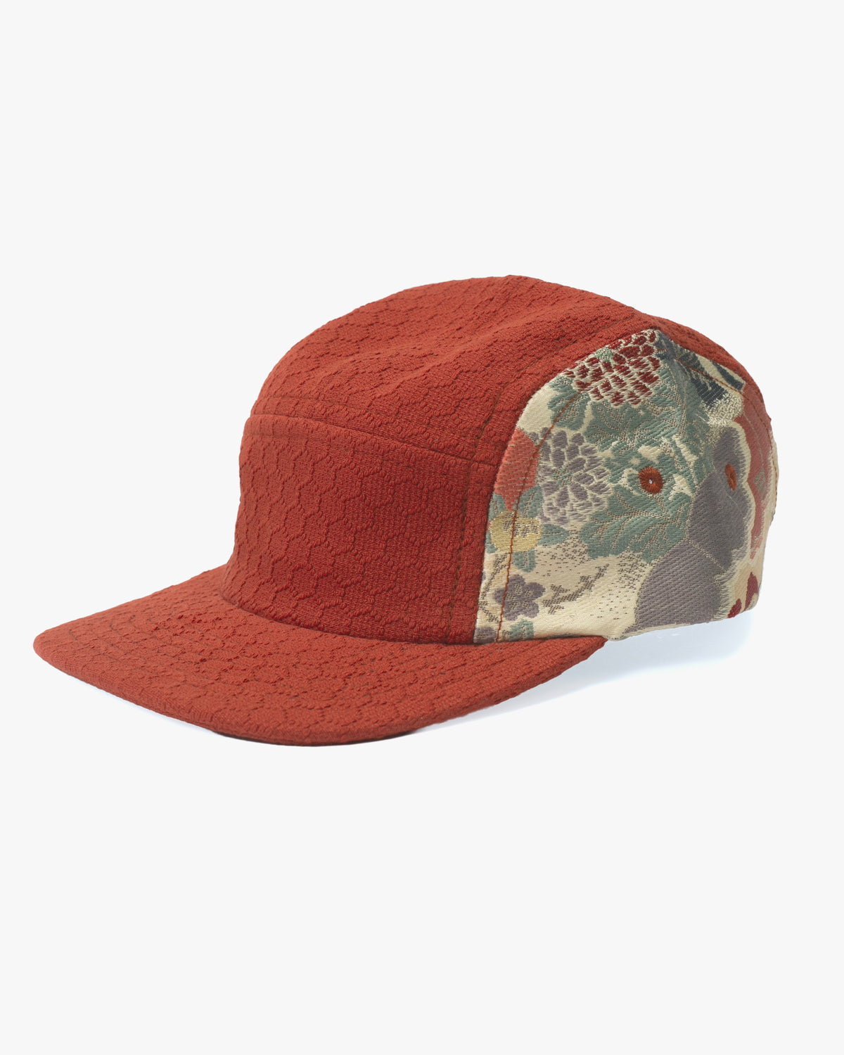 Kiriko Original Cap, 5-Panel, Kikkou Sashi-Ori & Maru-Obi, Rust with Chrysanthemum