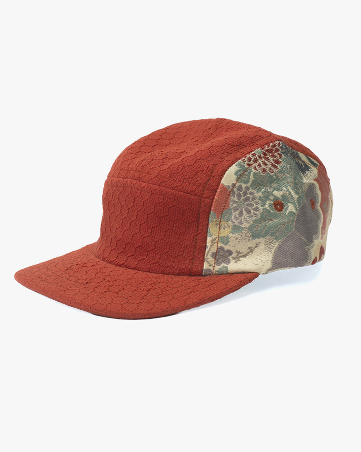 Kiriko Original Cap, 5-Panel, Kikkou Sashi-Ori &amp; Maru-Obi, Rust with Chrysanthemum