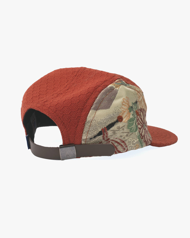 Kiriko Original Cap, 5-Panel, Kikkou Sashi-Ori &amp; Maru-Obi, Rust with Chrysanthemum