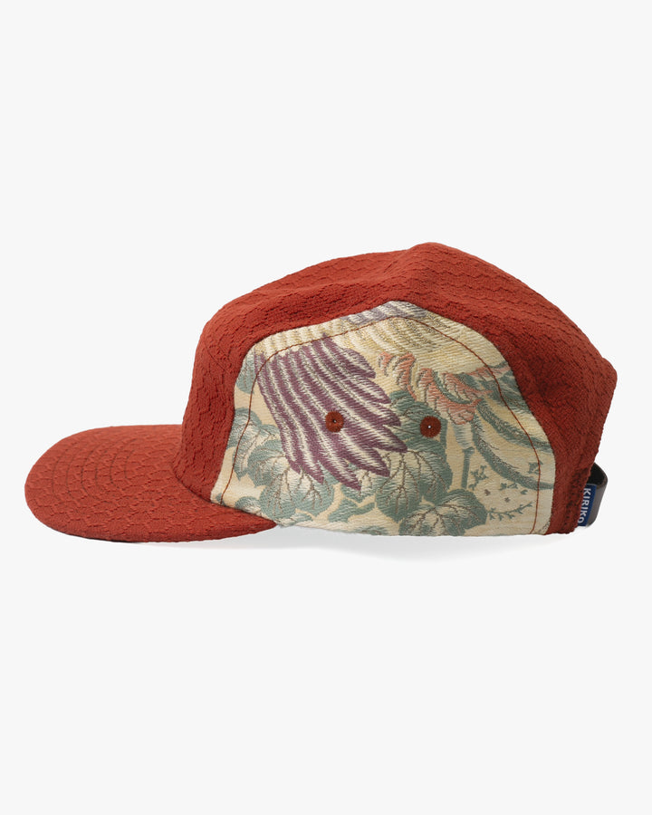 Kiriko Original Cap, 5-Panel, Kikkou Sashi-Ori &amp; Maru-Obi, Rust with Chrysanthemum