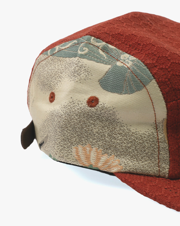 Kiriko Original Cap, 5-Panel, Kikkou Sashi-Ori &amp; Maru-Obi, Rust with Chrysanthemum