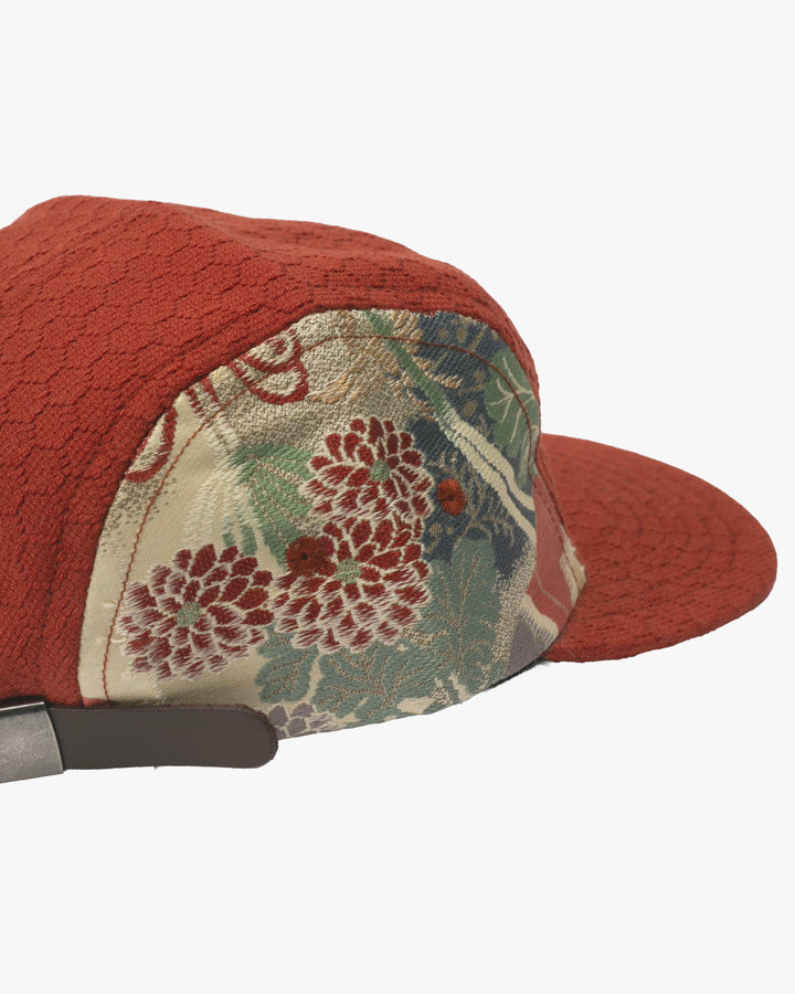 Kiriko Original Cap, 5-Panel, Kikkou Sashi-Ori &amp; Maru-Obi, Rust with Chrysanthemum
