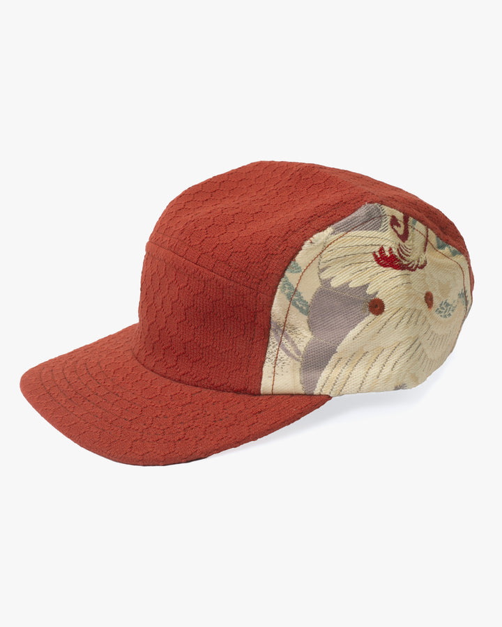 Kiriko Original Cap, 5-Panel, Kikkou Sashi-Ori &amp; Maru-Obi, Rust with Chrysanthemum