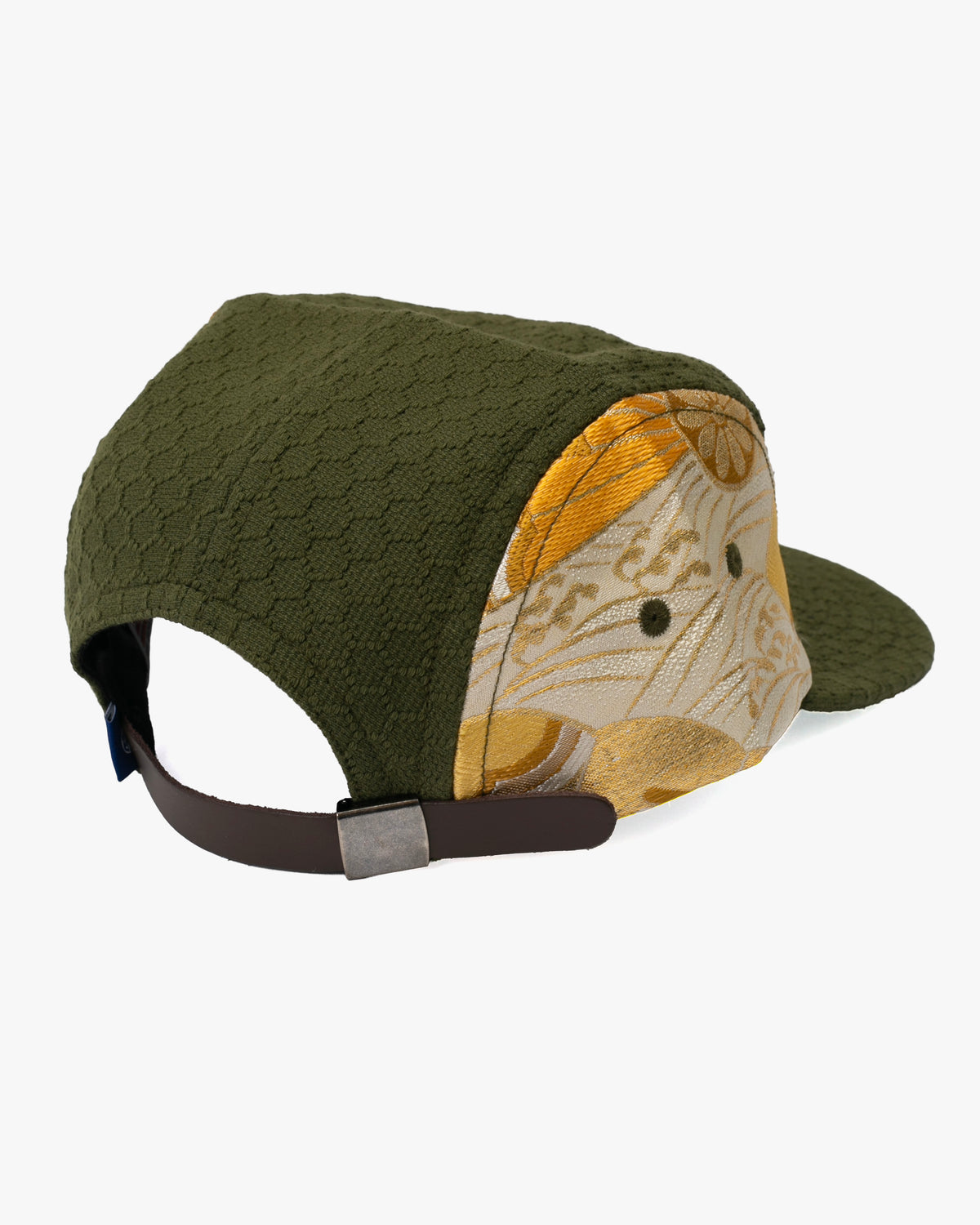 Kiriko Original Cap, 5-Panel, Kikkou Sashi-Ori & Maru-Obi, Olive with Tsuru and Floral