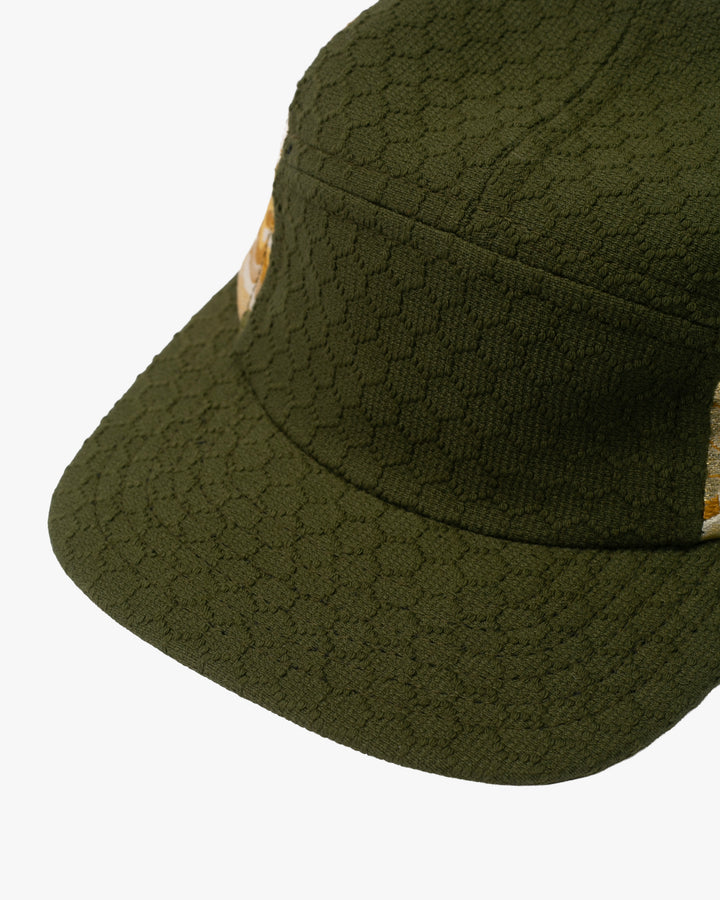 Kiriko Original Cap, 5-Panel, Kikkou Sashi-Ori &amp; Maru-Obi, Olive with Tsuru and Floral