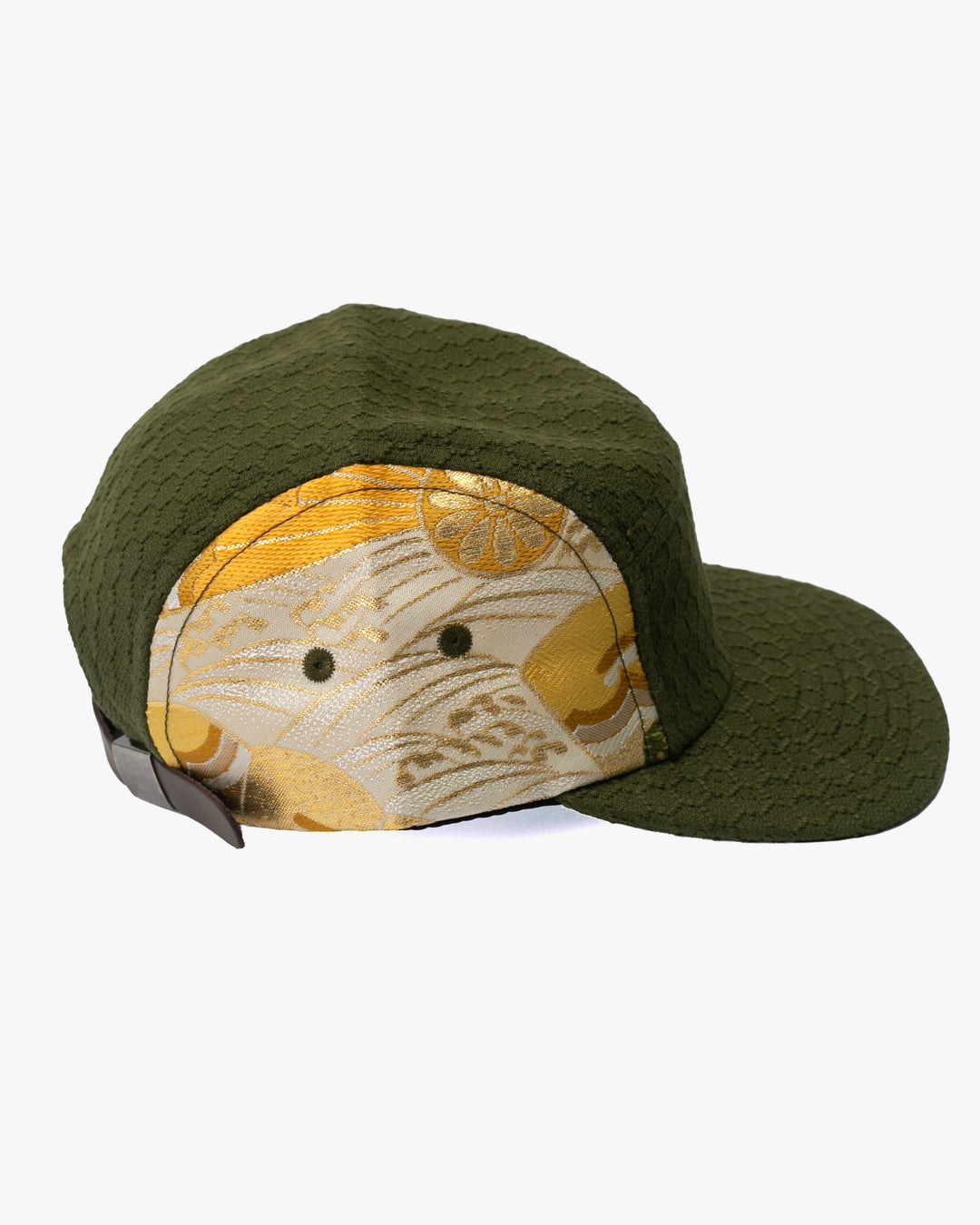 Kiriko Original Cap, 5-Panel, Kikkou Sashi-Ori &amp; Maru-Obi, Olive with Tsuru and Floral