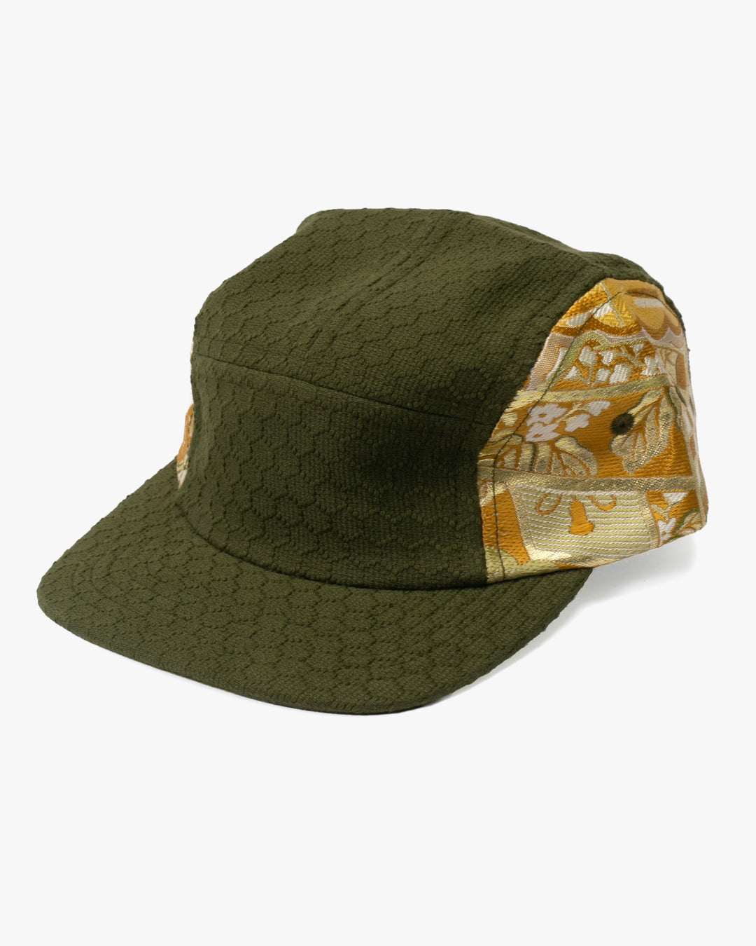 Kiriko Original Cap, 5-Panel, Kikkou Sashi-Ori &amp; Maru-Obi, Olive with Tsuru and Floral