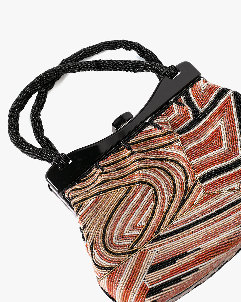 Vintage Bag, Purse, Beaded, Orange with Black and White Geometric
