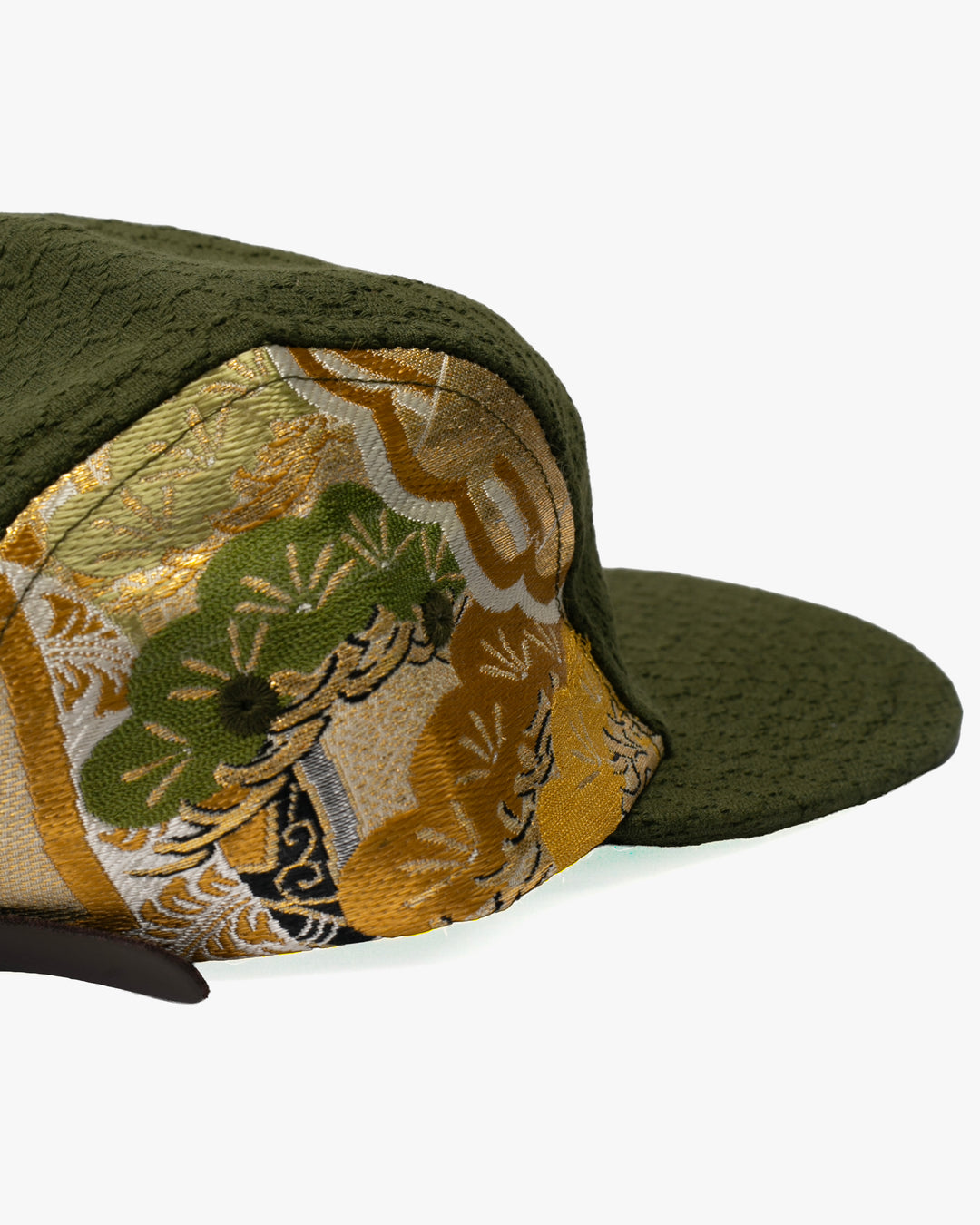 Kiriko Original Cap, 5-Panel, Kikkou Sashi-Ori &amp; Maru-Obi, Olive with Tsuru and Floral
