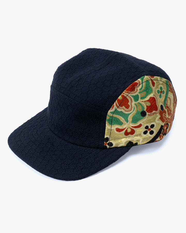 Kiriko Original Cap, 5-Panel, Kikkou Sashi-Ori &amp; Maru-Obi, Navy with Gold Floral