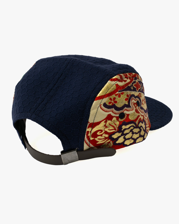 Kiriko Original Cap, 5-Panel, Kikkou Sashi-Ori &amp; Maru-Obi, Navy with Gold Floral