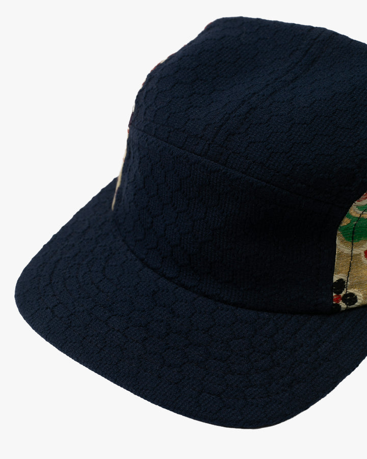 Kiriko Original Cap, 5-Panel, Kikkou Sashi-Ori &amp; Maru-Obi, Navy with Gold Floral
