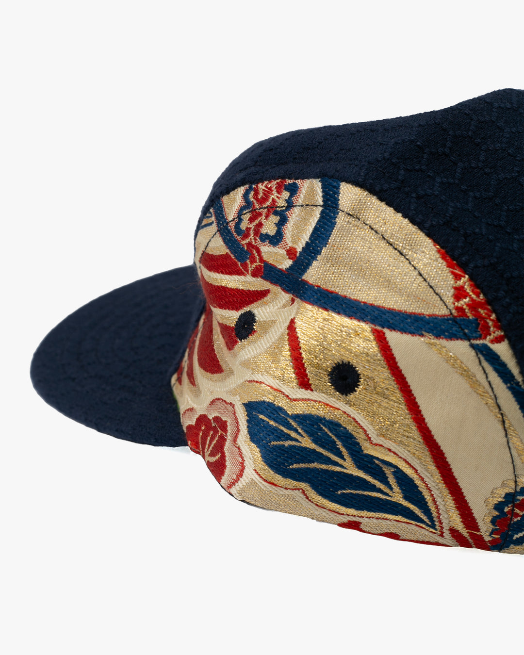 Kiriko Original Cap, 5-Panel, Kikkou Sashi-Ori &amp; Maru-Obi, Navy with Gold Floral