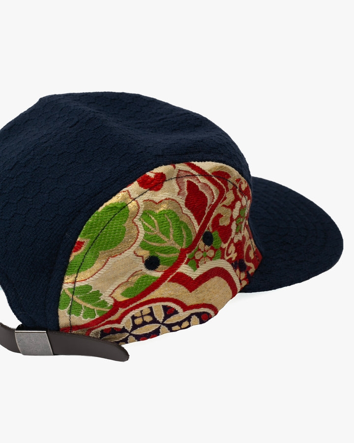 Kiriko Original Cap, 5-Panel, Kikkou Sashi-Ori &amp; Maru-Obi, Navy with Gold Floral