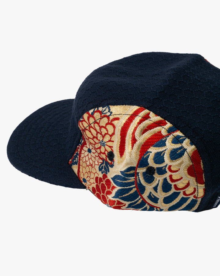 Kiriko Original Cap, 5-Panel, Kikkou Sashi-Ori &amp; Maru-Obi, Navy with Gold Floral