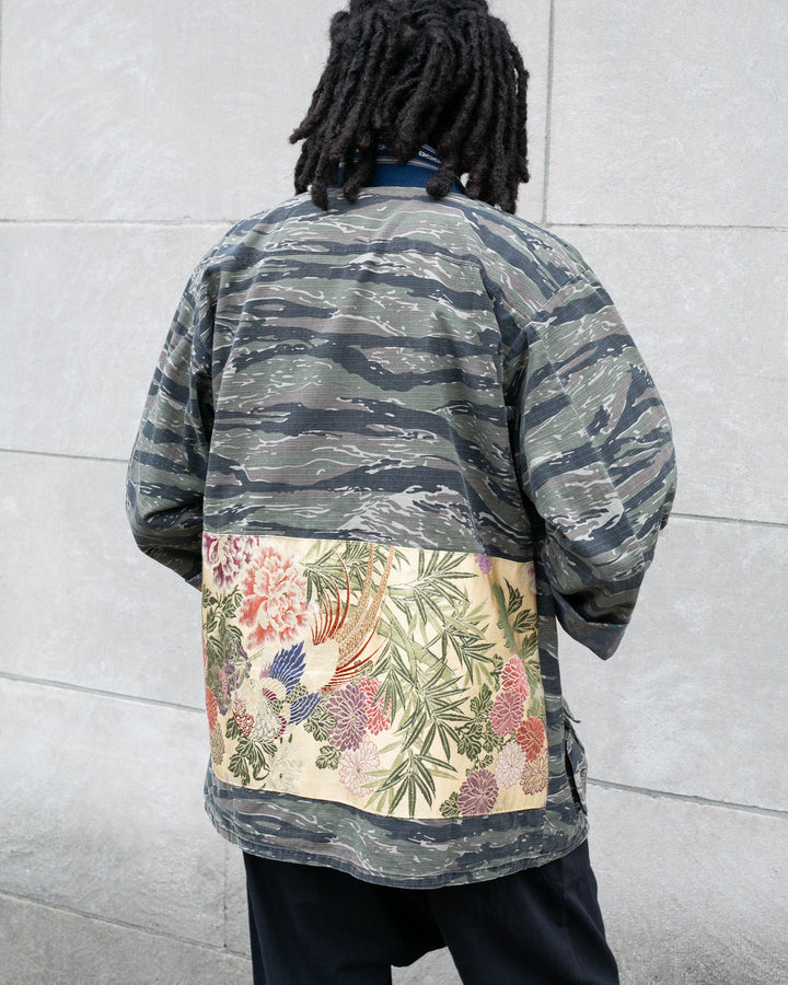 Kiriko Custom Military Jacket, Camo Patched, Pheasant and Chrysanthemum