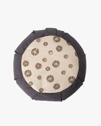 Kiriko Original Meditation Pillow, Two-Tone Zafu, Grey with Cream Kumo Shibori