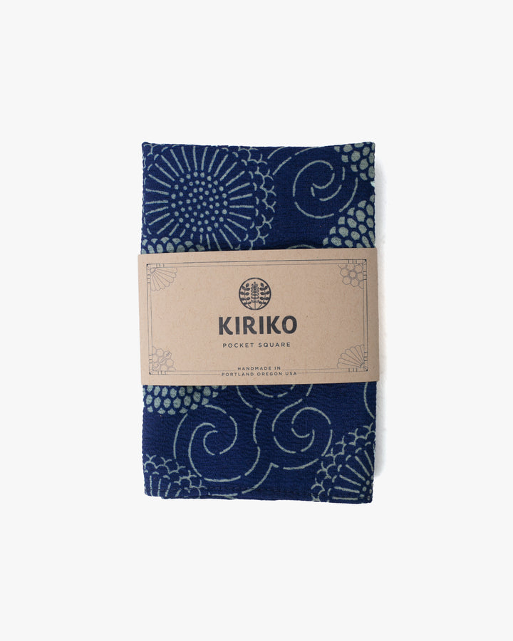 Kiriko Original Pocket Square, Blue Katazome Kiku