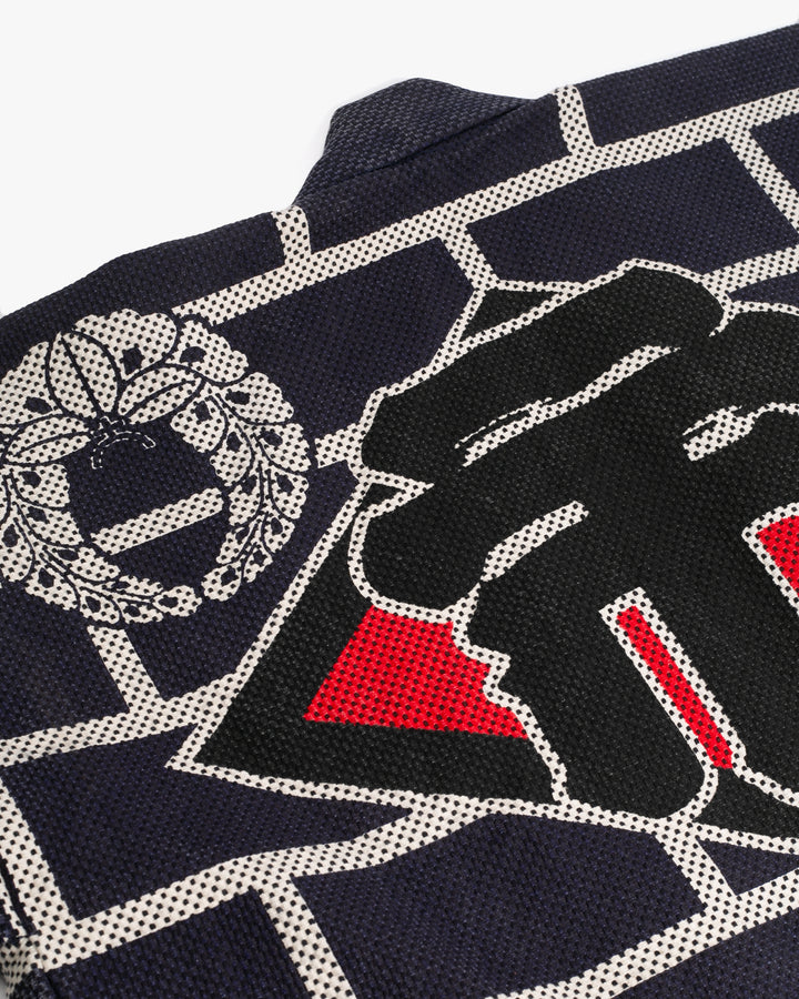Vintage Happi Jacket, Navy Sashiko with Red and White, Ichi