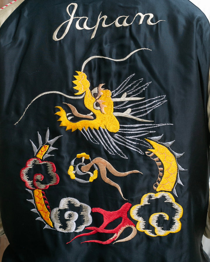 Japanese Repro Souvenir Jacket, Reversible, L, Silver with Map and Animals