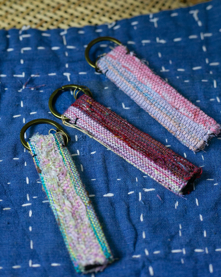 Sakiori Keychain, Nitta Textile Arts Inc., Hand Woven, Rose