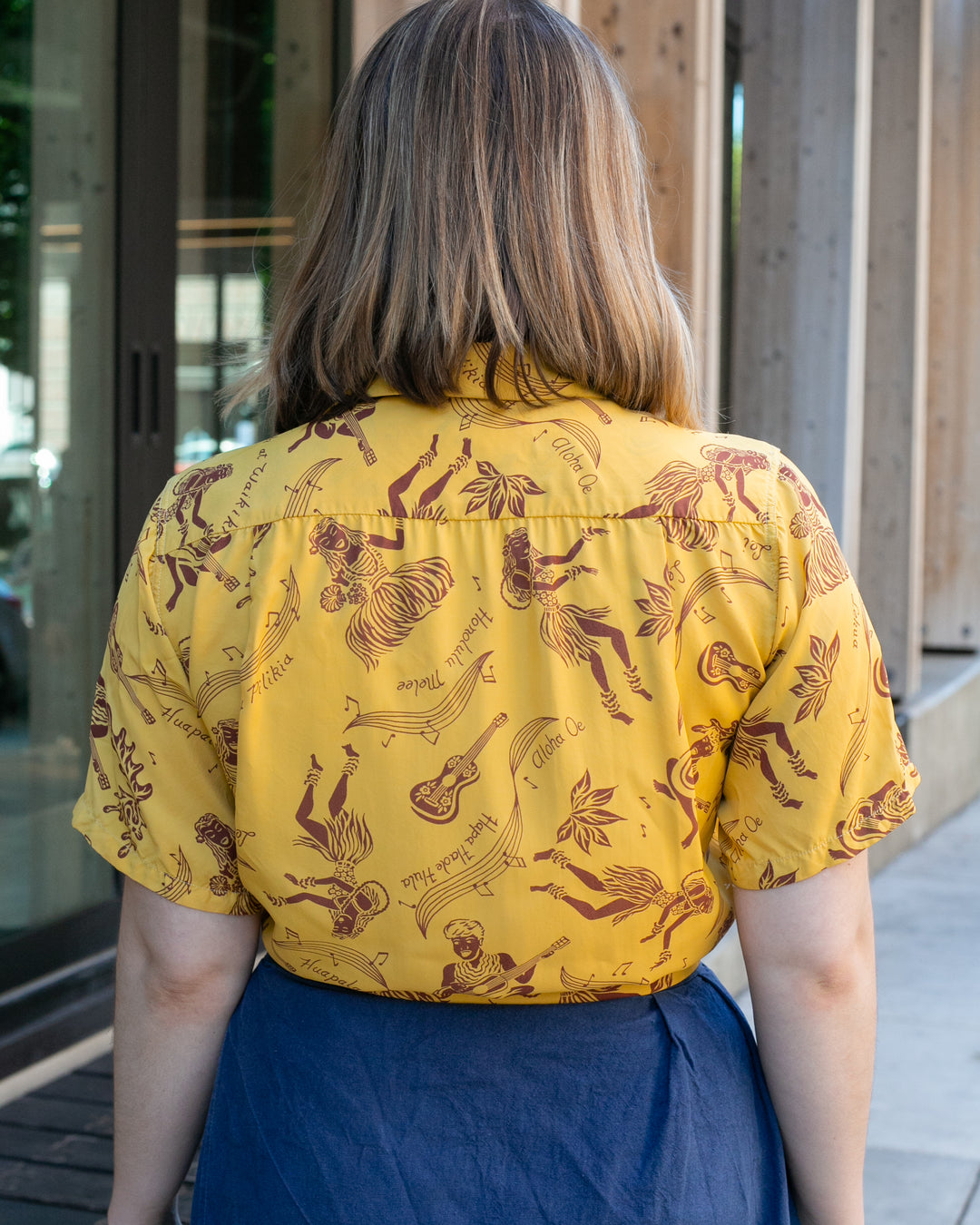 Japanese Repro, Short Sleeve Aloha Shirt, Sun Surf Brand, Yellow with Musical Dancers - S