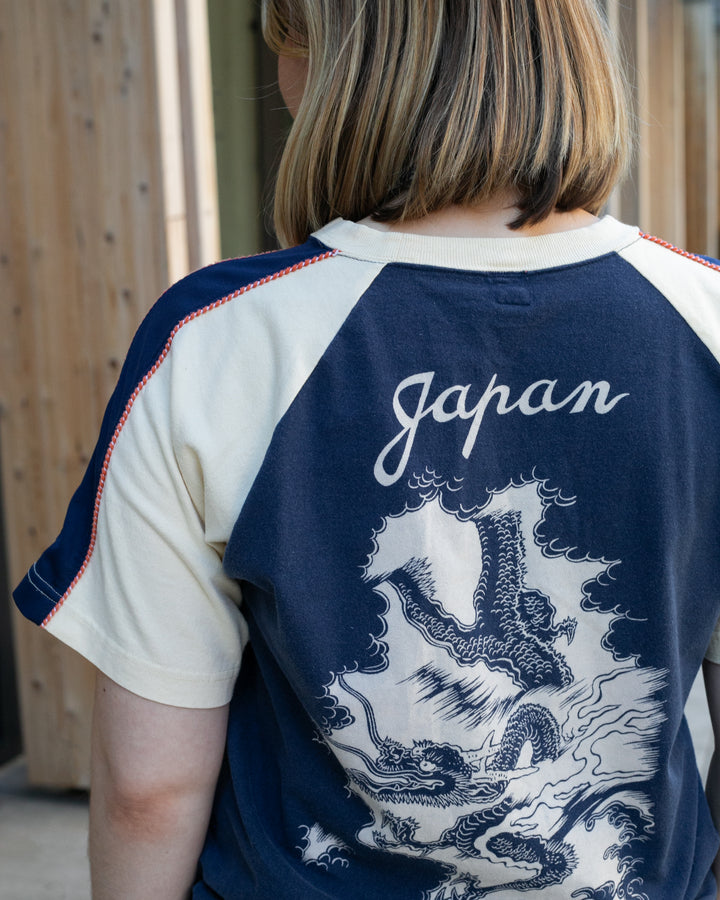 Japanese Repro Suka-Inspired Baseball Tee, Pherrow's Brand, Navy with Dragon - S/M