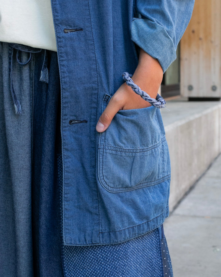 Japanese Repro Denim Button Up Shirt, M, FDMTL, Patchwork Denim