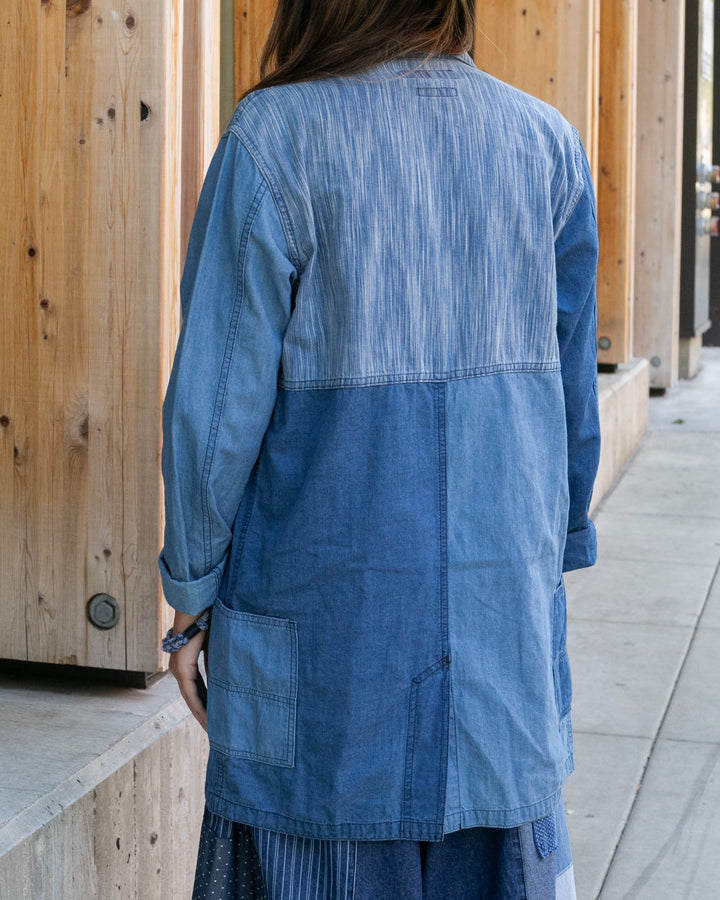 Japanese Repro Denim Button Up Shirt, M, FDMTL, Patchwork Denim