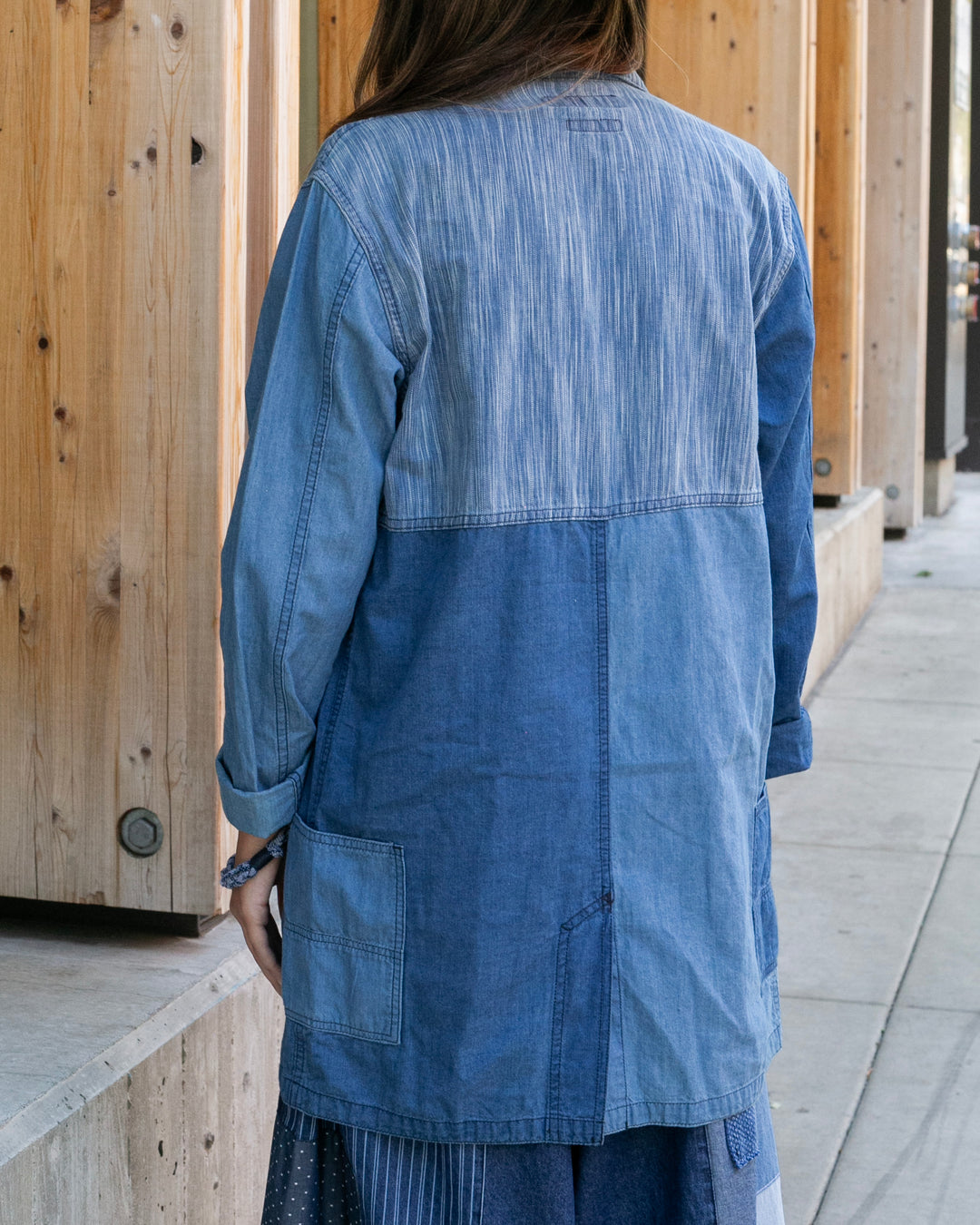 Japanese Repro Denim Button Up Shirt, M, FDMTL, Patchwork Denim