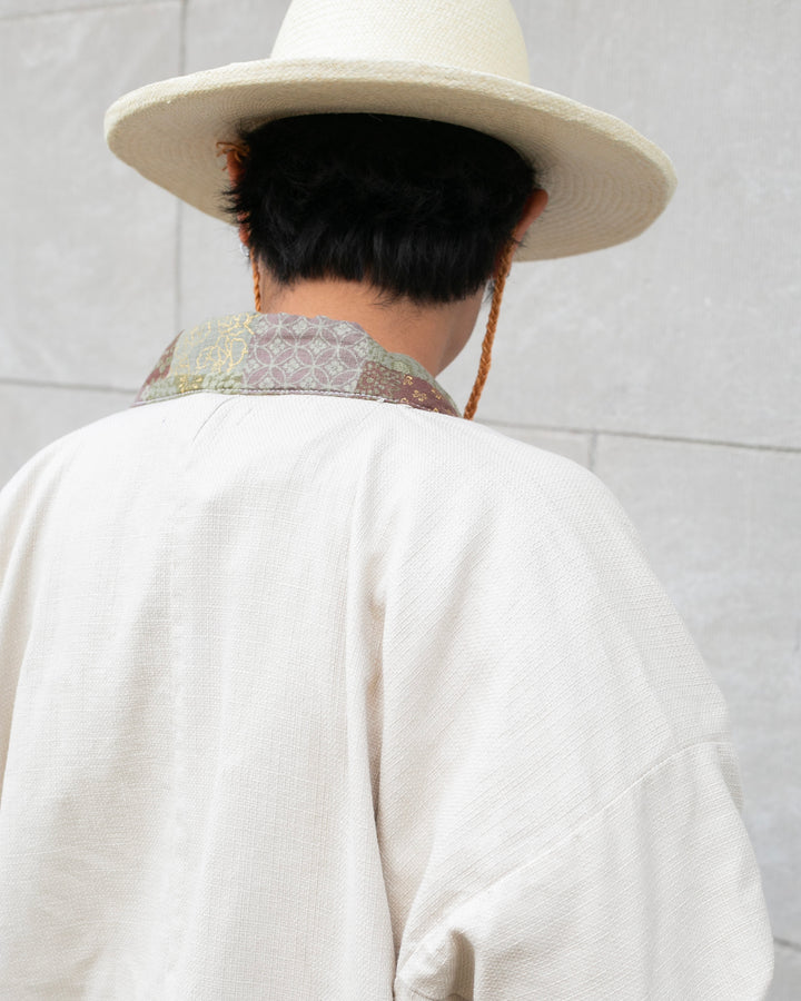 Kiriko Original Jacket, Modern Noragi, Cream and Multi Patchwork, Azuki and Gold