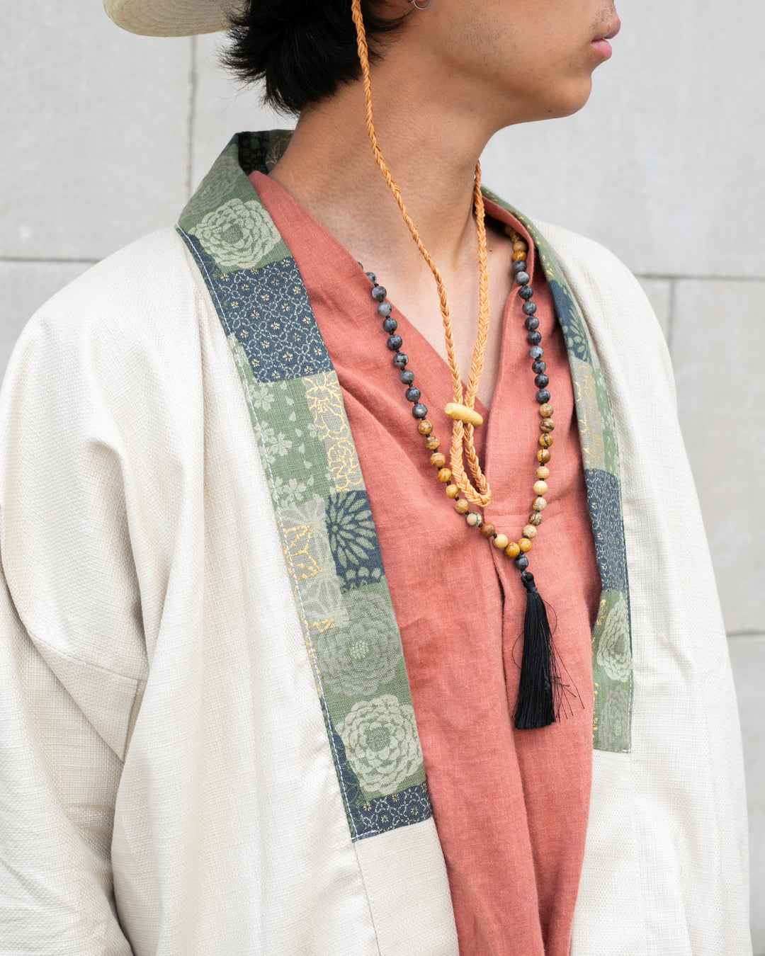 Kiriko Original Jacket, Modern Noragi, Cream and Multi Patchwork, Sage and Gold