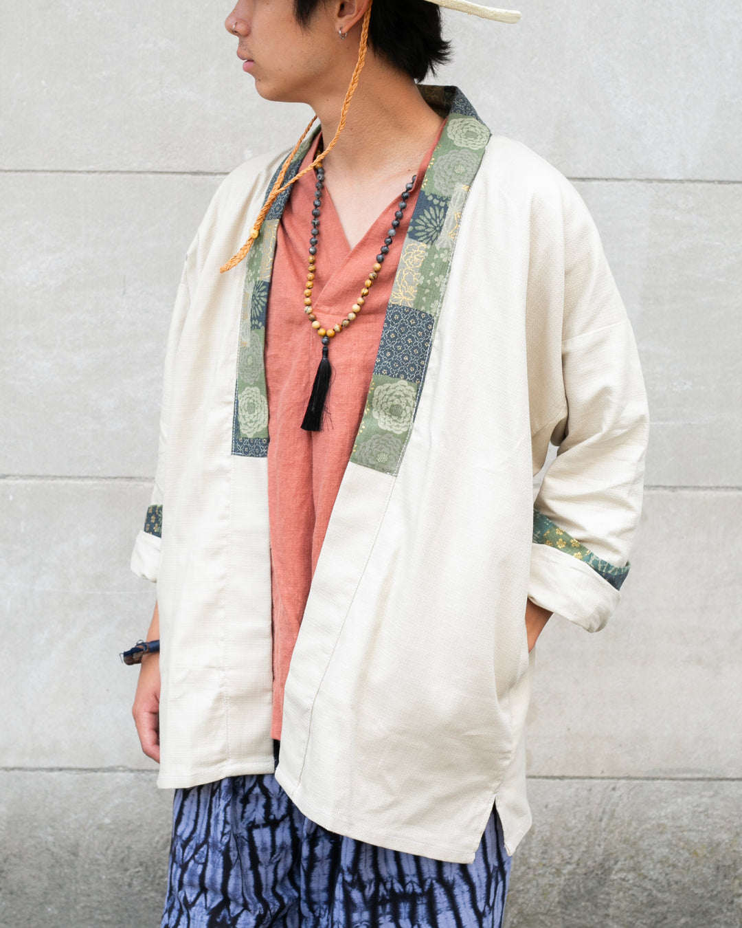 Kiriko Original Jacket, Modern Noragi, Cream and Multi Patchwork, Sage and Gold