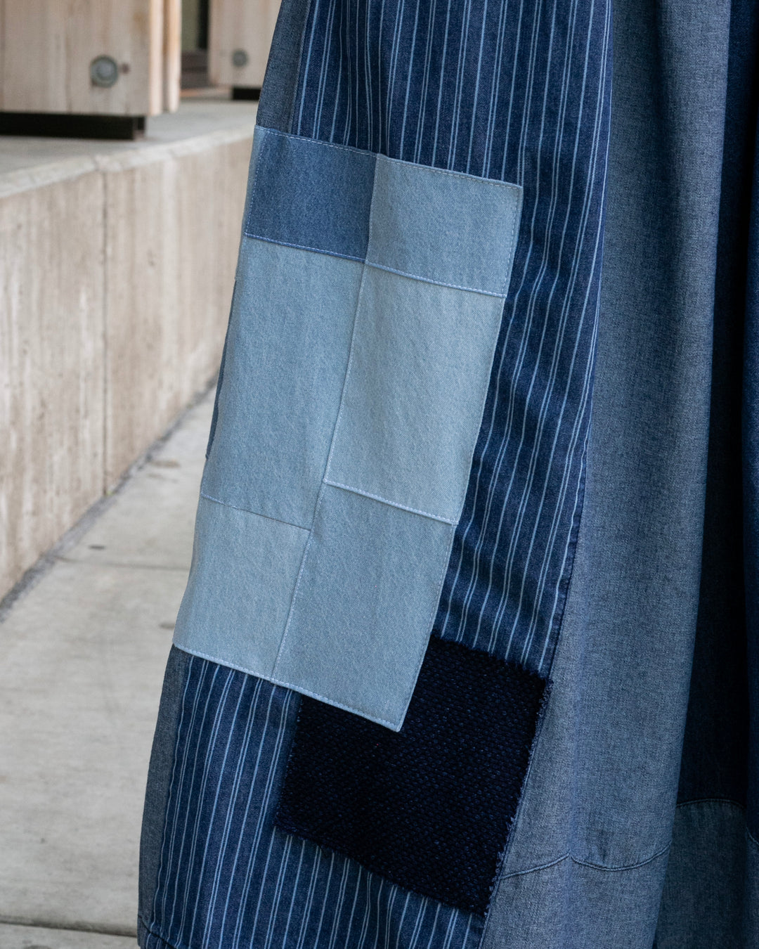 Kiriko Custom Wide Leg Pants, Washed Indigo Patched, Version 1