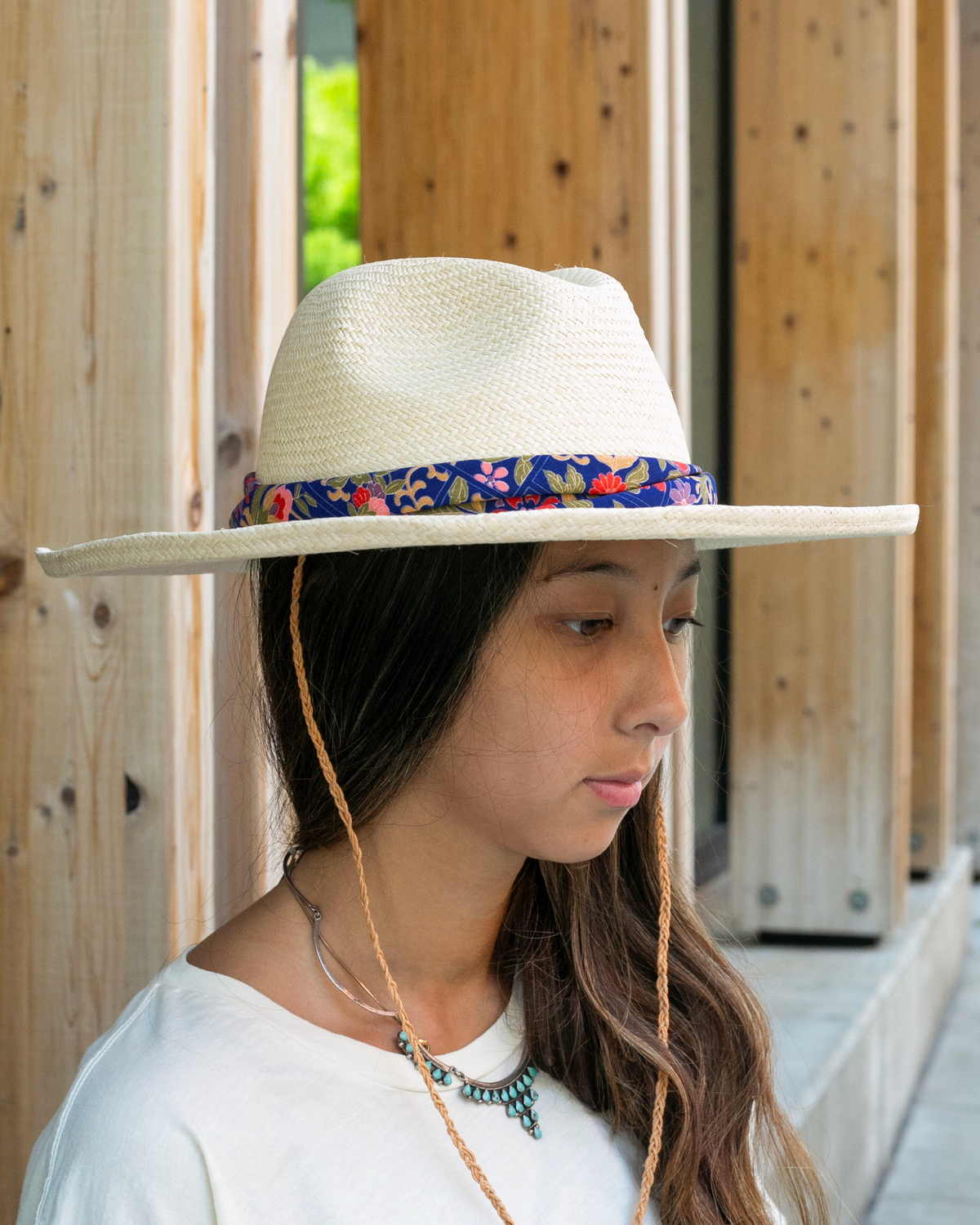 Kiriko Custom Panama Hat, Straw, Blue and Multicolor Floral