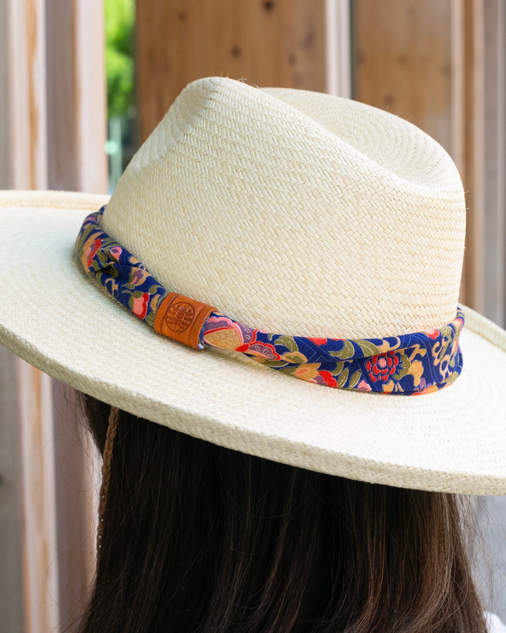 Kiriko Custom Panama Hat, Straw, Blue and Multicolor Floral